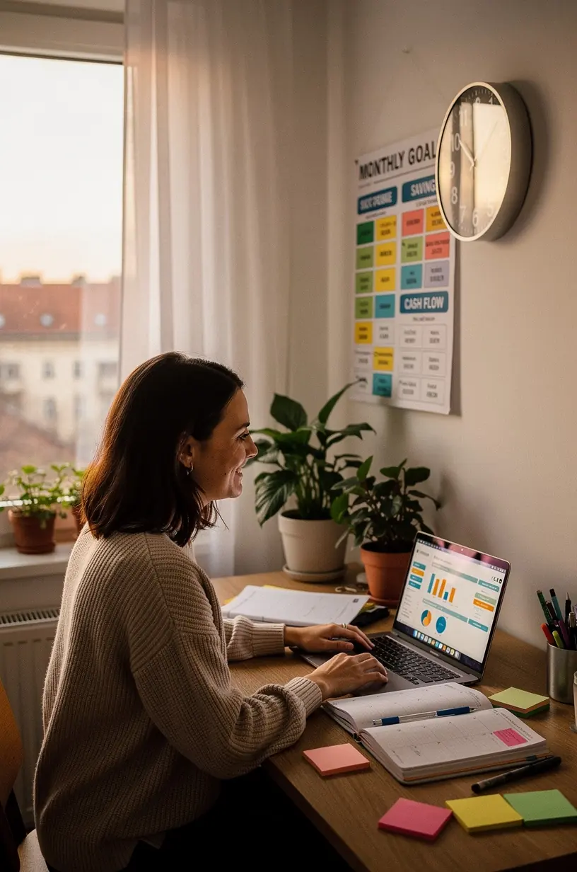 Digitális kijelző, amely egyensúlyban mutatja a bevételeket és kiadásokat, segítve a pénzügyi döntések meghozatalát.